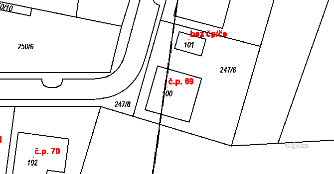 Jetenovice 69, Velký Bor na parcele st. 100 v KÚ Jetenovice, Katastrální mapa
