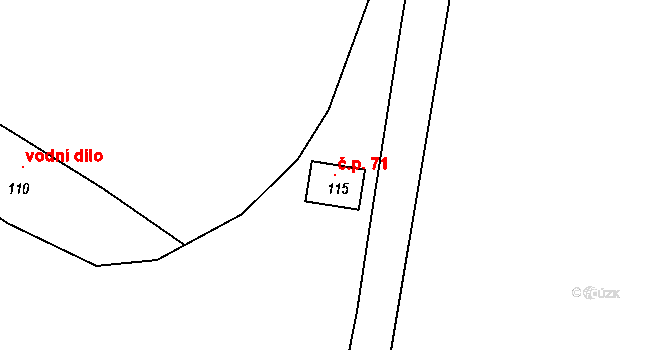 Lžín 71, Dírná na parcele st. 115 v KÚ Lžín, Katastrální mapa
