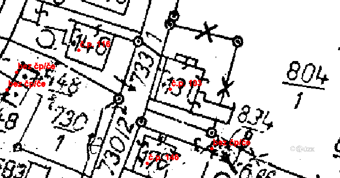 Radošov 103, Kyselka na parcele st. 131 v KÚ Radošov u Kyselky, Katastrální mapa