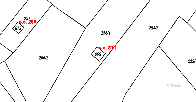 Luleč 311 na parcele st. 999 v KÚ Luleč, Katastrální mapa