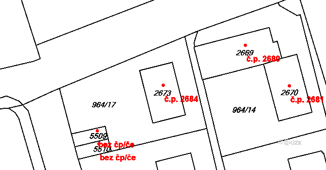 Jablonec nad Nisou 2684 na parcele st. 2673 v KÚ Jablonec nad Nisou, Katastrální mapa
