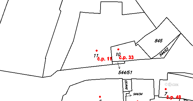 Miletice 11, Černuc na parcele st. 11 v KÚ Miletice u Velvar, Katastrální mapa