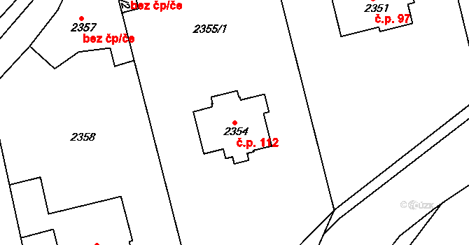 Roztoky 112 na parcele st. 2354 v KÚ Roztoky u Prahy, Katastrální mapa