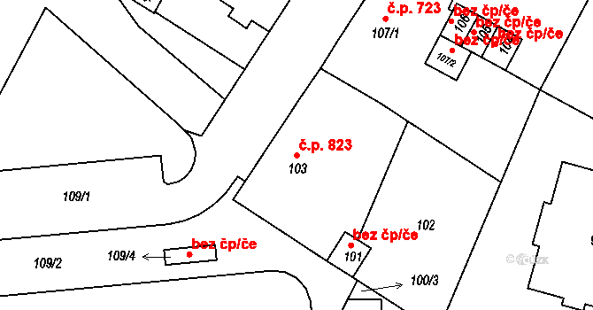 Rýmařov 823 na parcele st. 103 v KÚ Rýmařov, Katastrální mapa