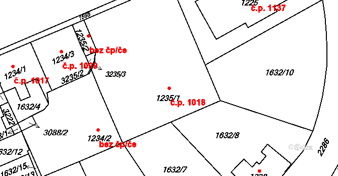 Šumperk 1018 na parcele st. 1235/1 v KÚ Šumperk, Katastrální mapa