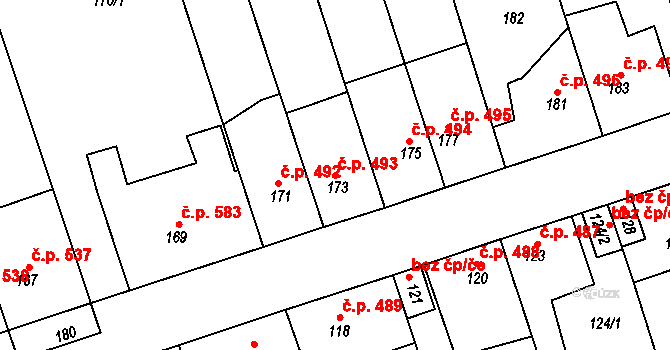 Libušín 493 na parcele st. 173 v KÚ Libušín, Katastrální mapa