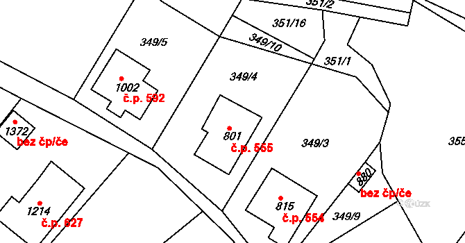 Hejnice 555 na parcele st. 801 v KÚ Hejnice, Katastrální mapa