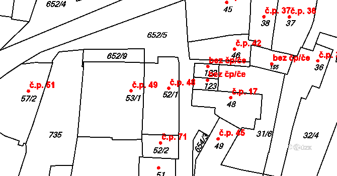 Razice 48, Hrobčice na parcele st. 52/1 v KÚ Razice, Katastrální mapa