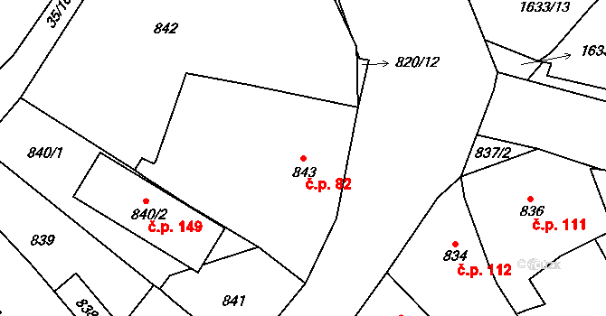 Loděnice 82 na parcele st. 843 v KÚ Loděnice u Berouna, Katastrální mapa