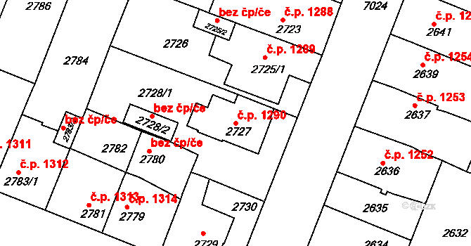 Boskovice 1290 na parcele st. 2727 v KÚ Boskovice, Katastrální mapa