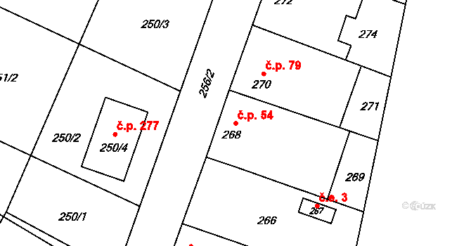 Hlušovice 54 na parcele st. 268 v KÚ Hlušovice, Katastrální mapa