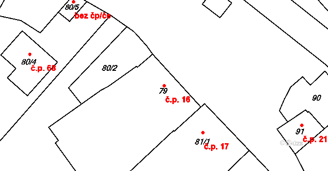 Břuchotín 16, Křelov-Břuchotín na parcele st. 79 v KÚ Břuchotín, Katastrální mapa