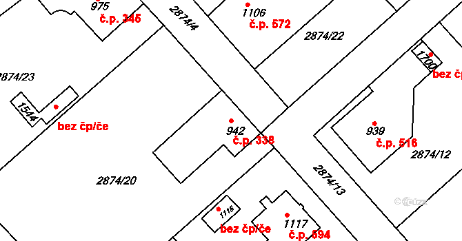 Cvikov II 338, Cvikov na parcele st. 942 v KÚ Cvikov, Katastrální mapa