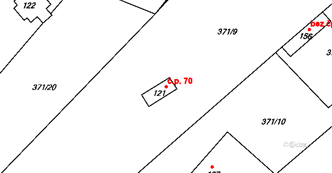 Nedvězí 70, Slaná na parcele st. 121 v KÚ Nedvězí u Semil, Katastrální mapa