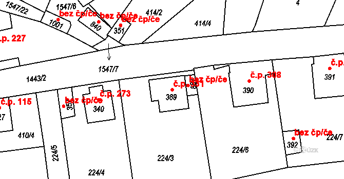 Chýnov 331 na parcele st. 389 v KÚ Chýnov u Tábora, Katastrální mapa