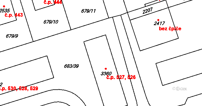 Nové Město 526,527, Jičín na parcele st. 3360 v KÚ Jičín, Katastrální mapa