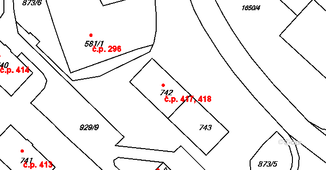 Prachatice II 417,418, Prachatice na parcele st. 742 v KÚ Prachatice, Katastrální mapa