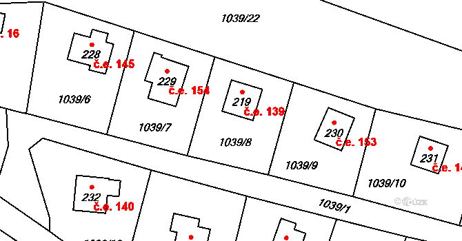 Čeřenice 139, Sázava na parcele st. 219 v KÚ Čeřenice, Katastrální mapa