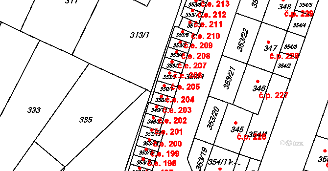 Miřetice u Klášterce nad Ohří 204, Klášterec nad Ohří na parcele st. 350/1 v KÚ Miřetice u Klášterce nad Ohří, Katastrální mapa