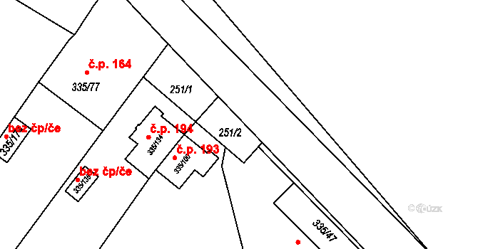 Myslibořice 194 na parcele st. 335/134 v KÚ Myslibořice, Katastrální mapa
