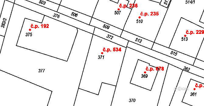 Skřečoň 534, Bohumín na parcele st. 371 v KÚ Skřečoň, Katastrální mapa