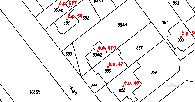 Stránice 870, Brno na parcele st. 854/2 v KÚ Stránice, Katastrální mapa