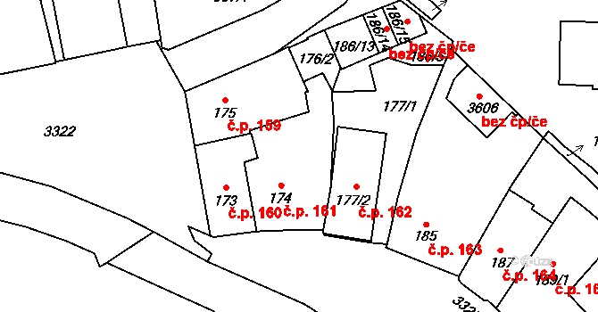 Pelhřimov 161 na parcele st. 174 v KÚ Pelhřimov, Katastrální mapa