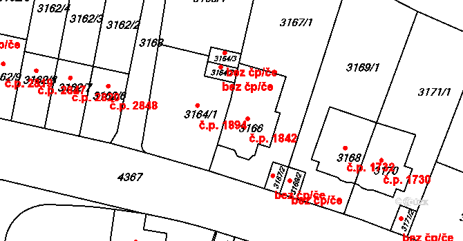 Teplice 1842 na parcele st. 3166 v KÚ Teplice, Katastrální mapa