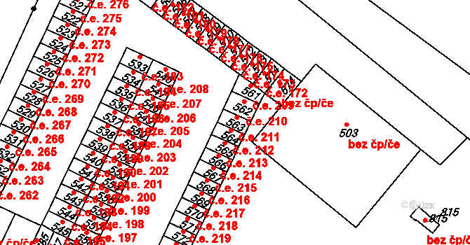 Háje 211, Cheb na parcele st. 563 v KÚ Háje u Chebu, Katastrální mapa