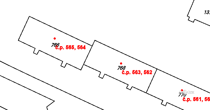 Úšovice 562,563, Mariánské Lázně na parcele st. 768 v KÚ Úšovice, Katastrální mapa