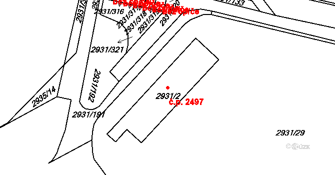 Žižkov 2497, Praha na parcele st. 2931/2 v KÚ Žižkov, Katastrální mapa