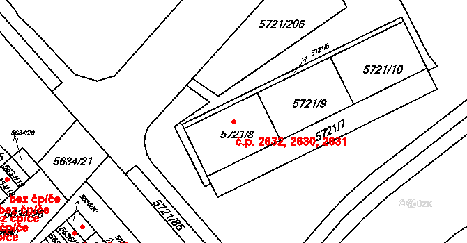 Záběhlice 2630,2631,2632, Praha na parcele st. 5721/8 v KÚ Záběhlice, Katastrální mapa