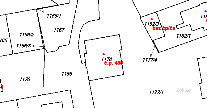 Lhotka 458, Praha na parcele st. 1176 v KÚ Lhotka, Katastrální mapa
