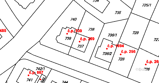 Braník 259, Praha na parcele st. 737 v KÚ Braník, Katastrální mapa