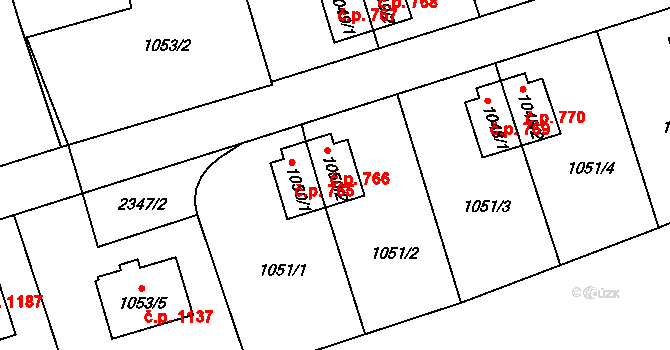 Suchdol 766, Praha na parcele st. 1050/2 v KÚ Suchdol, Katastrální mapa