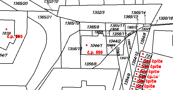 Rožmitál pod Třemšínem 586 na parcele st. 1044/1 v KÚ Rožmitál pod Třemšínem, Katastrální mapa
