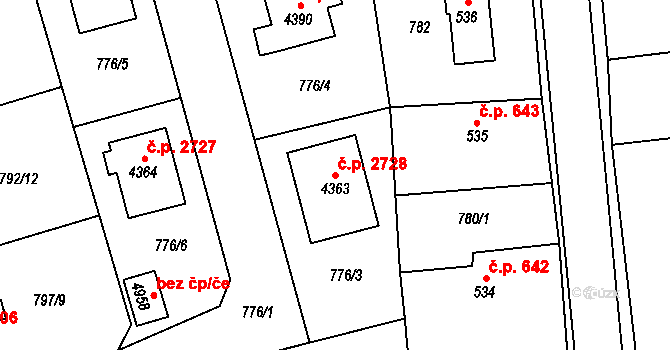 Dvůr Králové nad Labem 2728 na parcele st. 4363 v KÚ Dvůr Králové nad Labem, Katastrální mapa