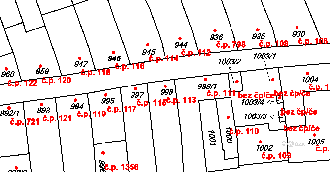 Strážnice 113 na parcele st. 998 v KÚ Strážnice na Moravě, Katastrální mapa