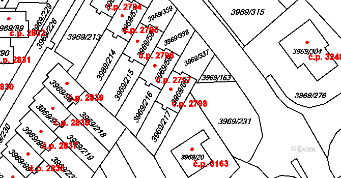 Česká Lípa 2798 na parcele st. 3969/60 v KÚ Česká Lípa, Katastrální mapa
