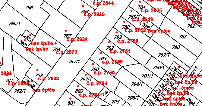 Chomutov 2749 na parcele st. 793 v KÚ Chomutov II, Katastrální mapa