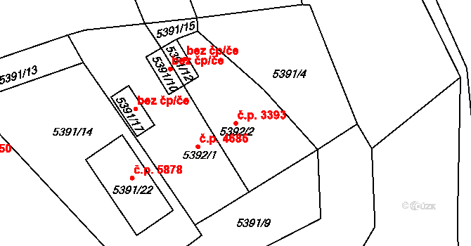 Chomutov 3393 na parcele st. 5392/2 v KÚ Chomutov I, Katastrální mapa