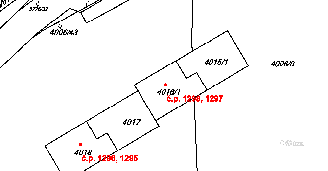Jirkov 1297,1298 na parcele st. 4016/1 v KÚ Jirkov, Katastrální mapa