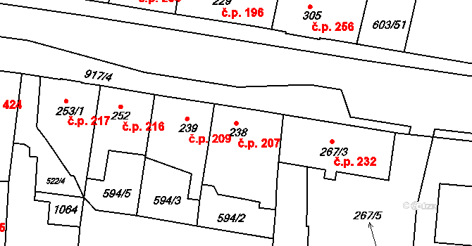 Svobodné Dvory 207, Hradec Králové na parcele st. 238 v KÚ Svobodné Dvory, Katastrální mapa