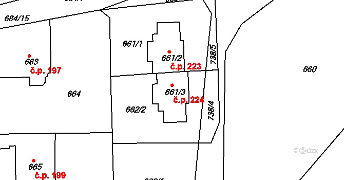 Úštěk-Českolipské Předměstí 224, Úštěk na parcele st. 661/3 v KÚ Úštěk, Katastrální mapa