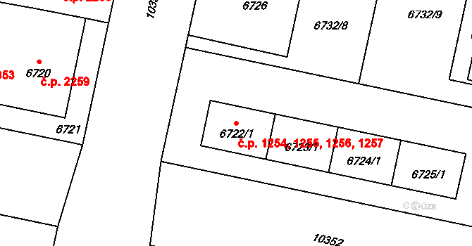 Jižní Předměstí 1254,1255,1256,1257, Plzeň na parcele st. 6722/1 v KÚ Plzeň, Katastrální mapa