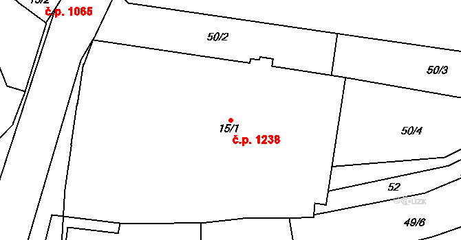 Litovel 1238 na parcele st. 15/1 v KÚ Chořelice, Katastrální mapa