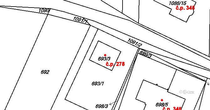 Velké Předměstí 278, Horšovský Týn na parcele st. 693/3 v KÚ Horšovský Týn, Katastrální mapa