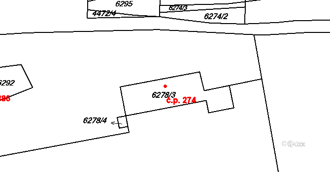 Kladno 274 na parcele st. 6278/3 v KÚ Kladno, Katastrální mapa