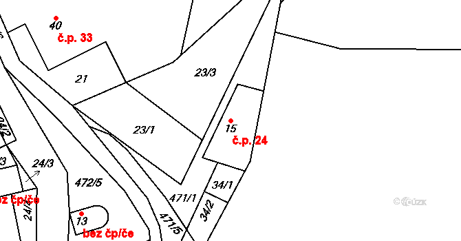 Lupěné 24, Nemile na parcele st. 15 v KÚ Lupěné, Katastrální mapa