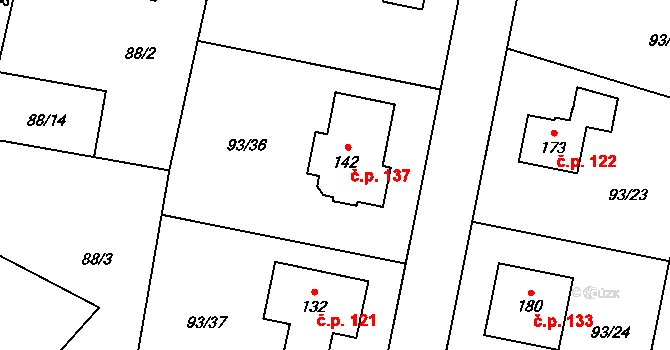 Hoděšovice 137, Býšť na parcele st. 142 v KÚ Hoděšovice, Katastrální mapa